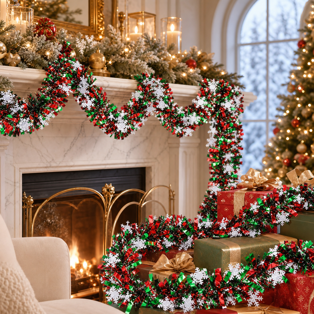 Veltravia® Snowflake Tinsel Garland